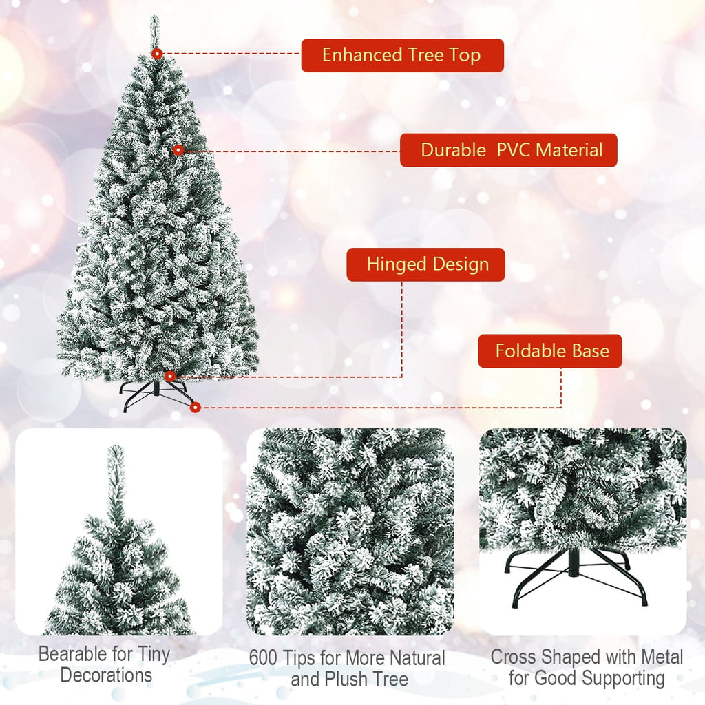 Gymax 9ft Snow Flocked Hinged Artificial Christmas Tree Unlit Holiday Decor