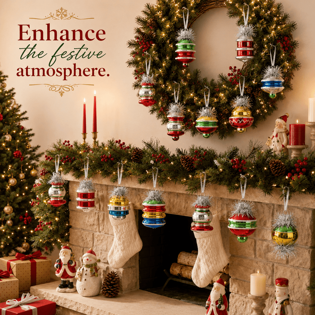Multi Color Retro 8-Piece Vintage Glass Christmas Ornament Set
