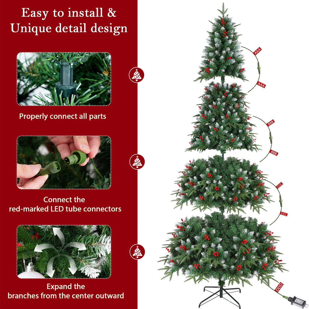Yexmas 7.5ft Pre-Lit Artificial Christmas Trees,Green Xmas Tree with Large Christmas Tree Storage Bag, Berries, Realistic Artificial Christmas Trees for Home, Office, Party Decoration