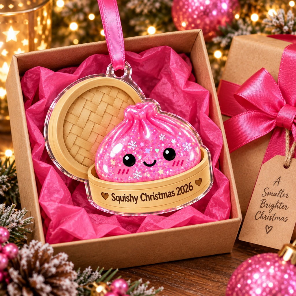Christmas Ornament with Cute Hot Pink Squishy Dumpling, 2026 Tree Keepsake for Squishy Lovers