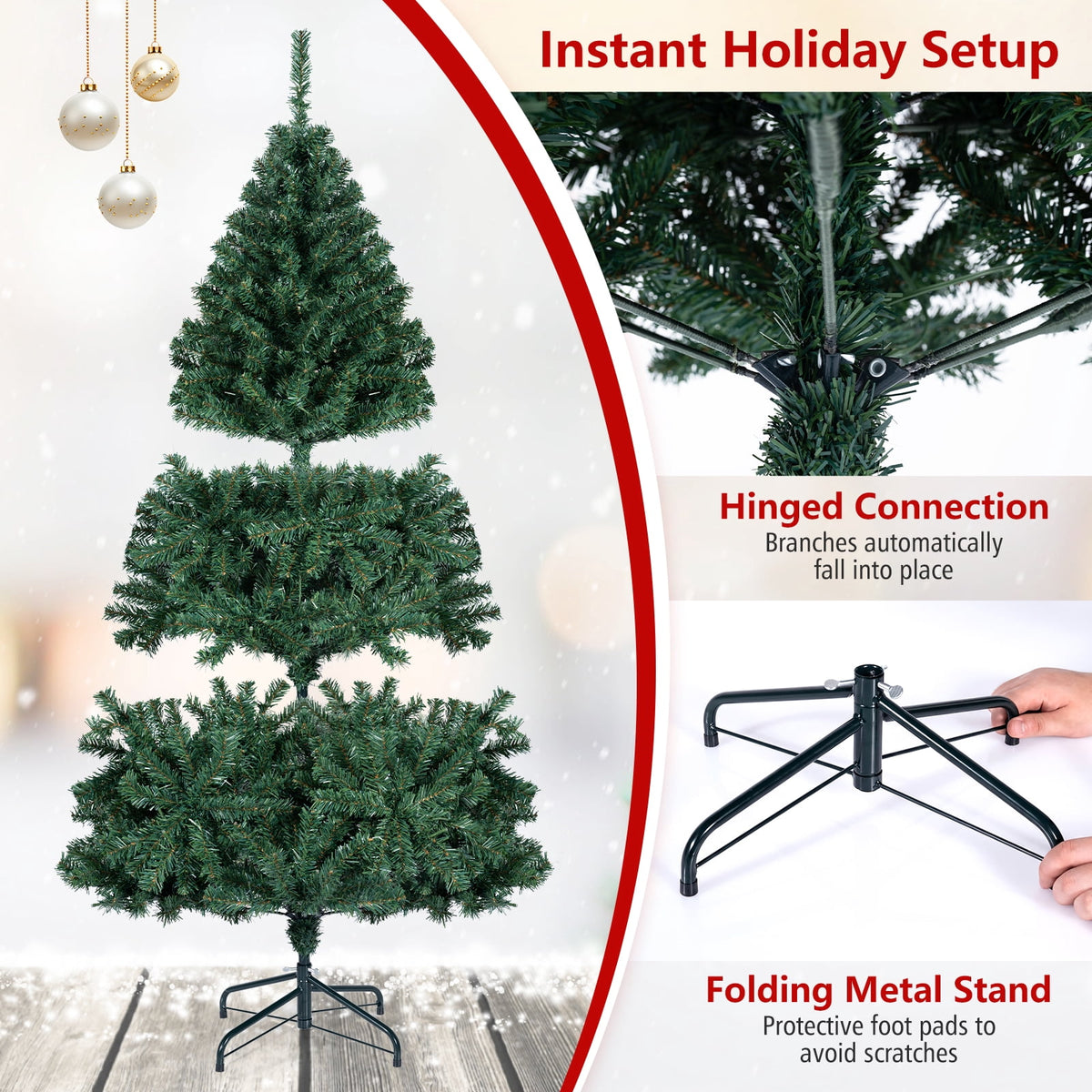 Costway 6Ft Pre-Lit Artificial Christmas Tree Hinged 350 LED Lights