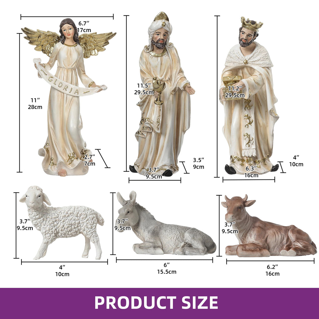 Ultym Nativity Set 12 inch 11 Piece Resin Christmas Nativity Scene Indoor Tabletop Figurines Ivory White