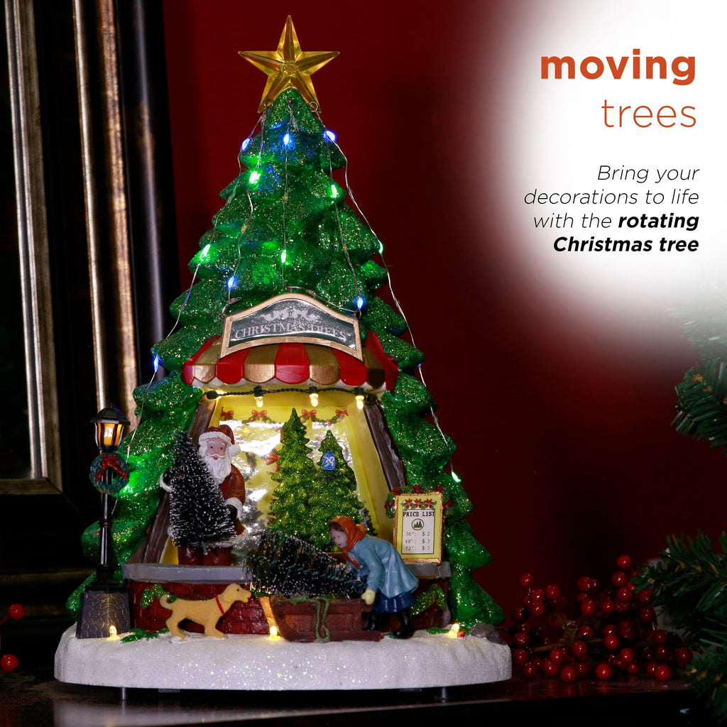 Alpine Corporation Animated Children Playing in Christmas Village Holiday Tabletop Decor with 26 Multicolor LED Lights and 5.9' Cord, 17" L x 11" W x 9" H