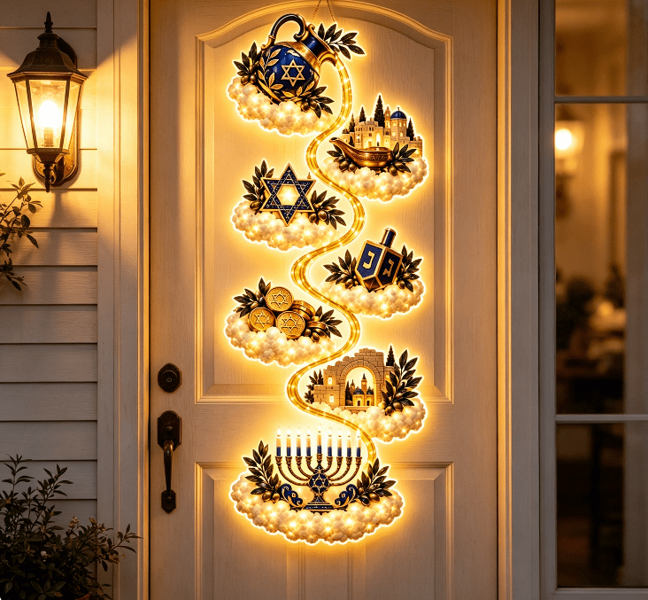 5Pcs Christmas Stair Banister Decoration Lighted Santa Snow Scene Garland for Stair Railing Indoor Holiday Home Ornament