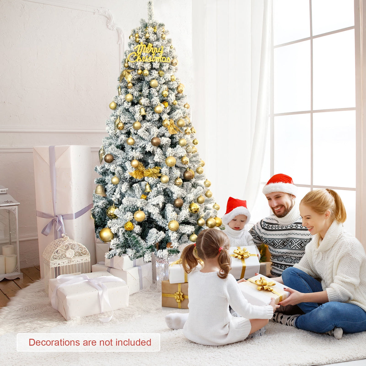 Gymax 9ft Snow Flocked Hinged Artificial Christmas Tree Unlit Holiday Decor