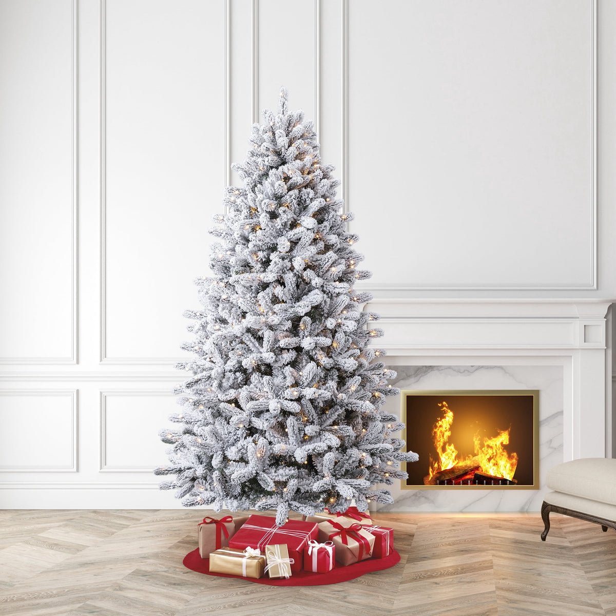 7.5' Pre-Lit Birchwood Fir Green Artificial Christmas Tree with 500 Warm White Twinkle LED Lights, Quick Set, and Stand, by Holiday Time