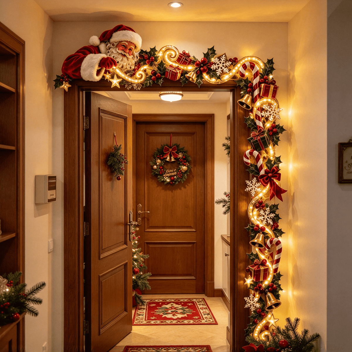 5Pcs Christmas Stair Banister Decoration Lighted Santa Snow Scene Garland for Stair Railing Indoor Holiday Home Ornament