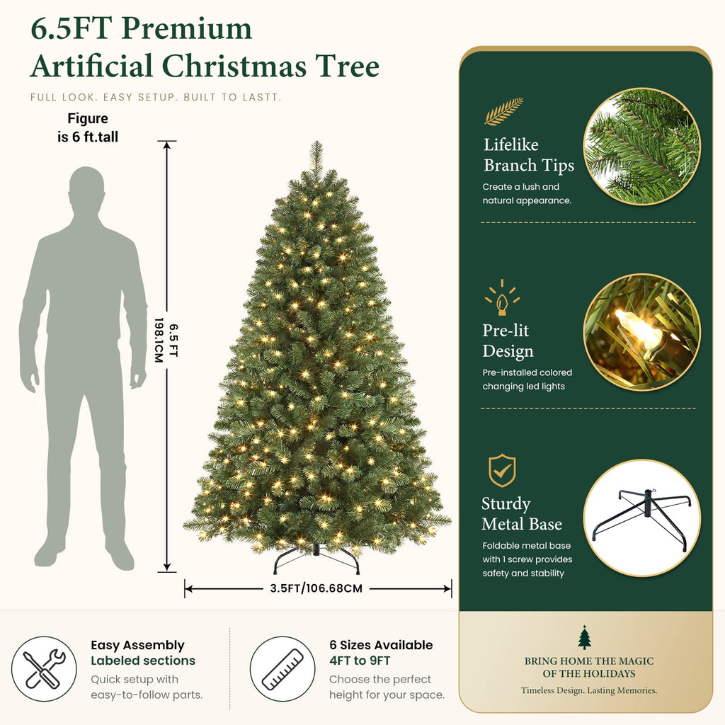 Lolsea 7ft Pre-Lit Premium Artificial Hinged Christmas Tree w/ Warm White Lights, Perfect Choice for Xmas Decoration