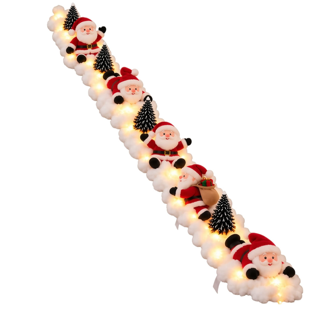 5Pcs Christmas Stair Banister Decoration Lighted Santa Snow Scene Garland for Stair Railing Indoor Holiday Home Ornament