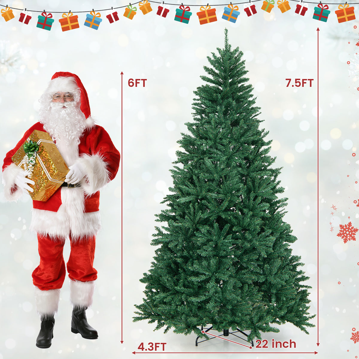 Gymax 7.5 FT Artificial Christmas Tree Hinged Christmas Tree w/ 2254 Lush Branch Tips