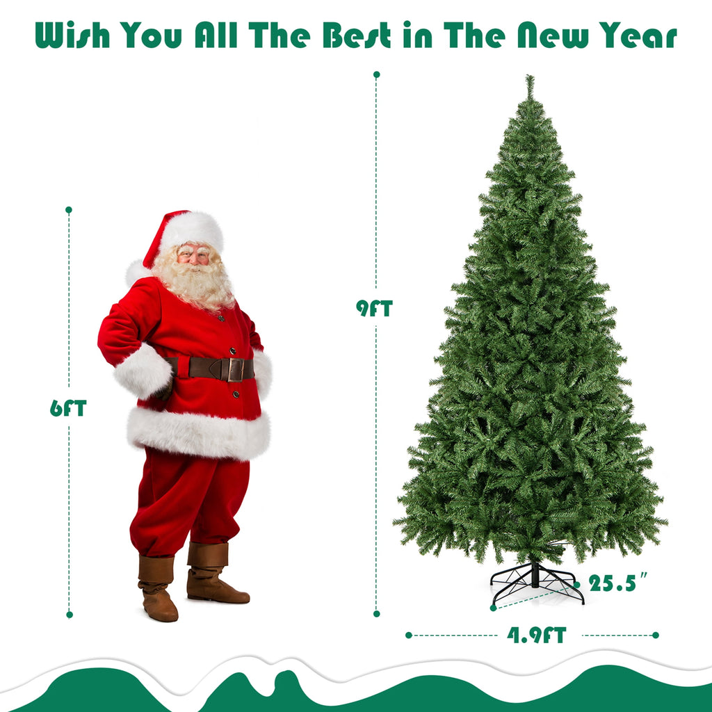 Gymax 7.5 ft Unlit Artificial Christmas Tree Hinged Spruce Xmas Tree w/ Metal Stand