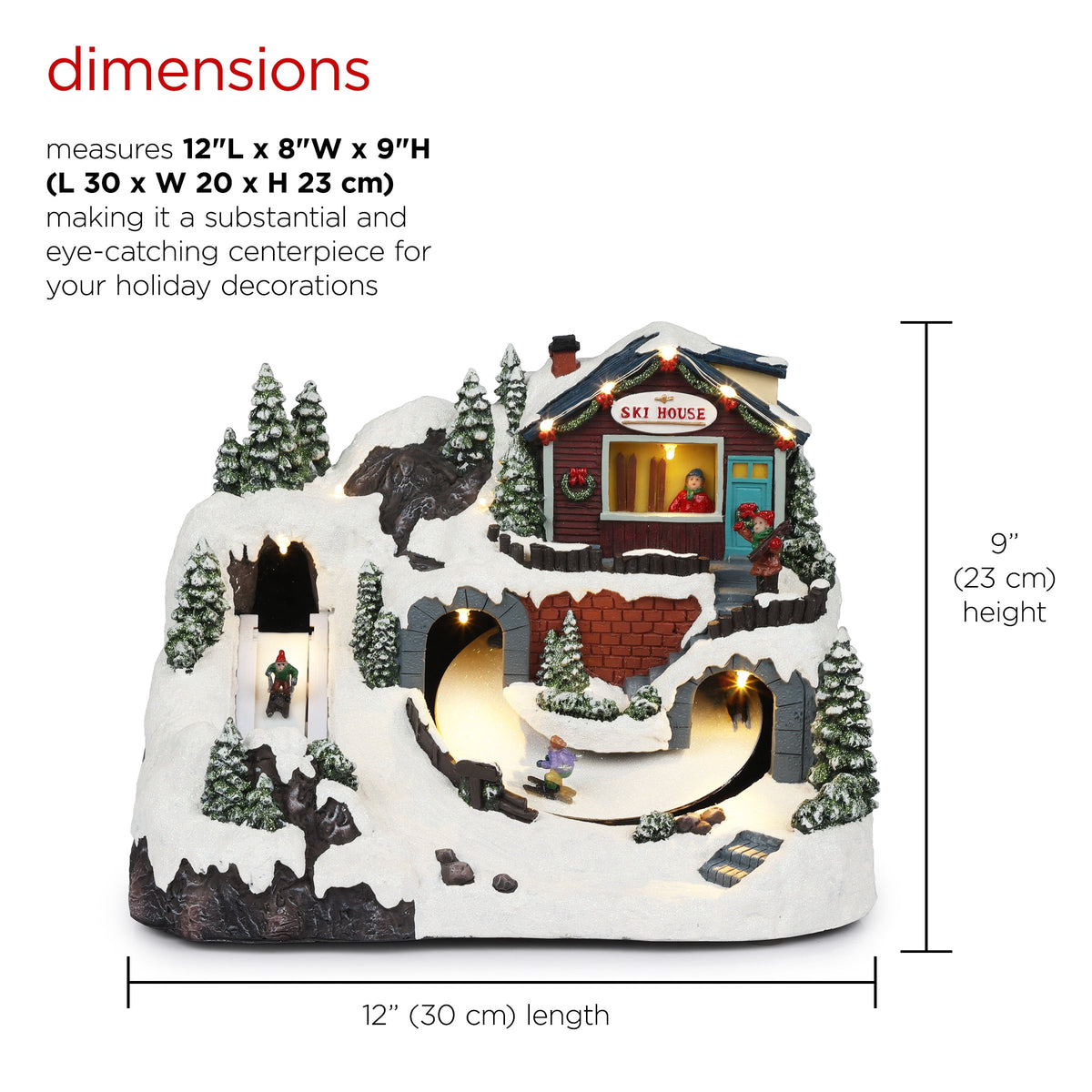 Alpine Corporation Animated Children Playing in Christmas Village Holiday Tabletop Decor with 26 Multicolor LED Lights and 5.9' Cord, 17" L x 11" W x 9" H
