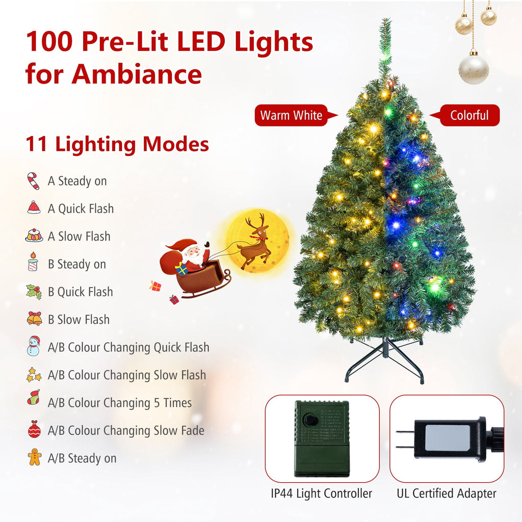 Costway 6Ft Pre-Lit Artificial Christmas Tree Hinged 350 LED Lights