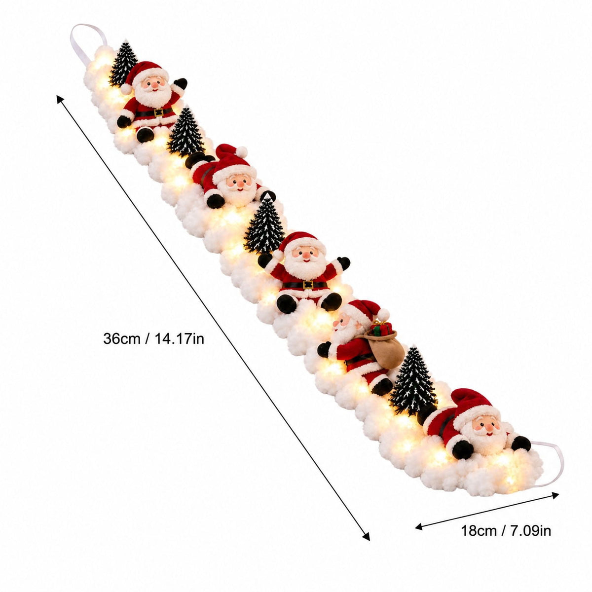 Lighted Christmas Stair Railing Garland Pack of 5 Santa Figures Snow Scene Ornament for Staircase Banister Indoor Display