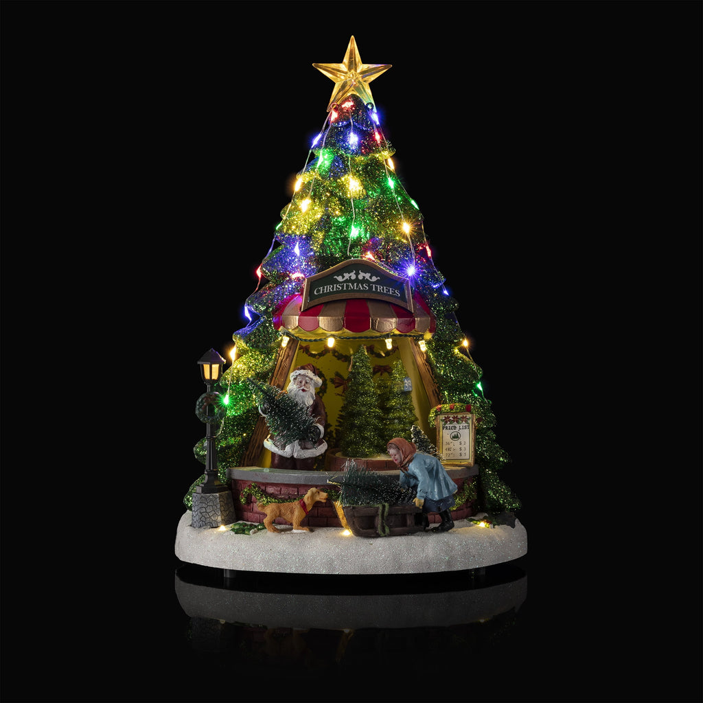 Alpine Corporation Animated Children Playing in Christmas Village Holiday Tabletop Decor with 26 Multicolor LED Lights and 5.9' Cord, 17" L x 11" W x 9" H