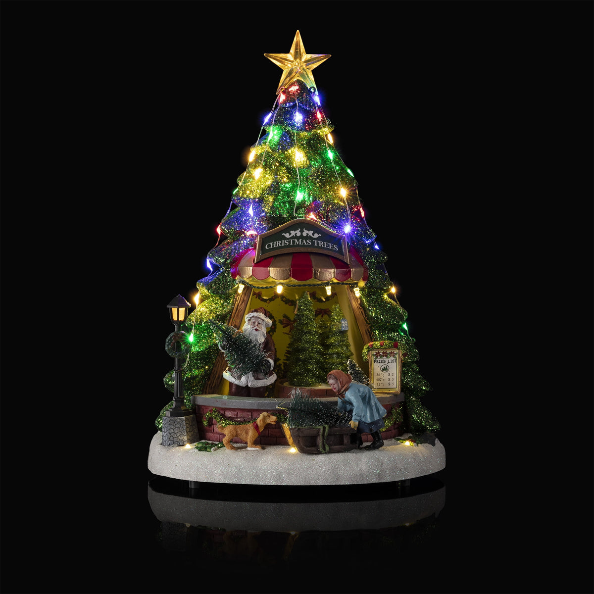 Alpine Corporation Animated Children Playing in Christmas Village Holiday Tabletop Decor with 26 Multicolor LED Lights and 5.9' Cord, 17" L x 11" W x 9" H