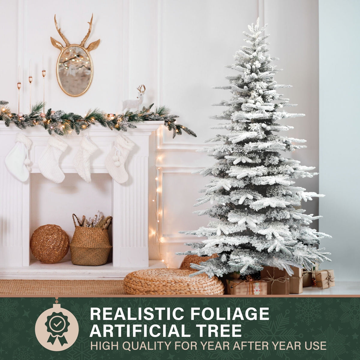 Fraser Hill Farm 6.5-Ft. Flocked Pine Valley Christmas Tree, FFPV065-0SN