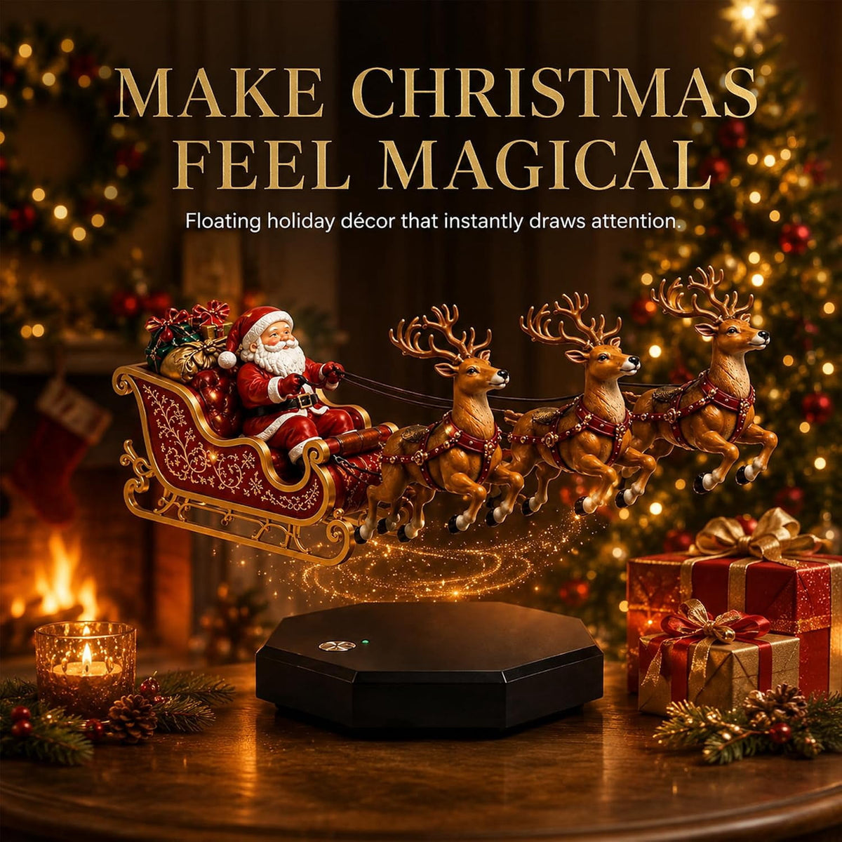 Floating Santa Sleigh, 2026 New Santa's Flying Sleigh Magnetic Levitation Christmas Display, Floating Santa Claus Tabletop Decor for Home