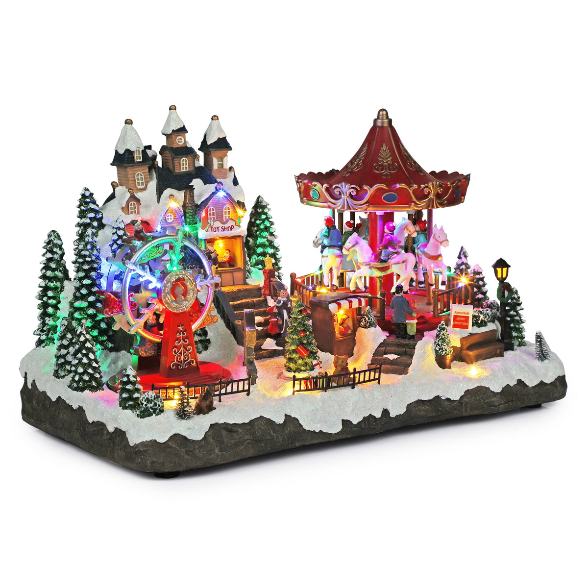 Alpine Corporation Animated Children Playing in Christmas Village Holiday Tabletop Decor with 26 Multicolor LED Lights and 5.9' Cord, 17" L x 11" W x 9" H