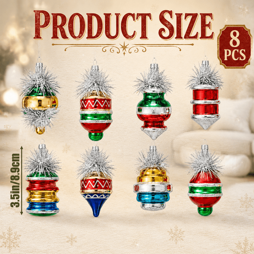Multi Color Retro 8-Piece Vintage Glass Christmas Ornament Set