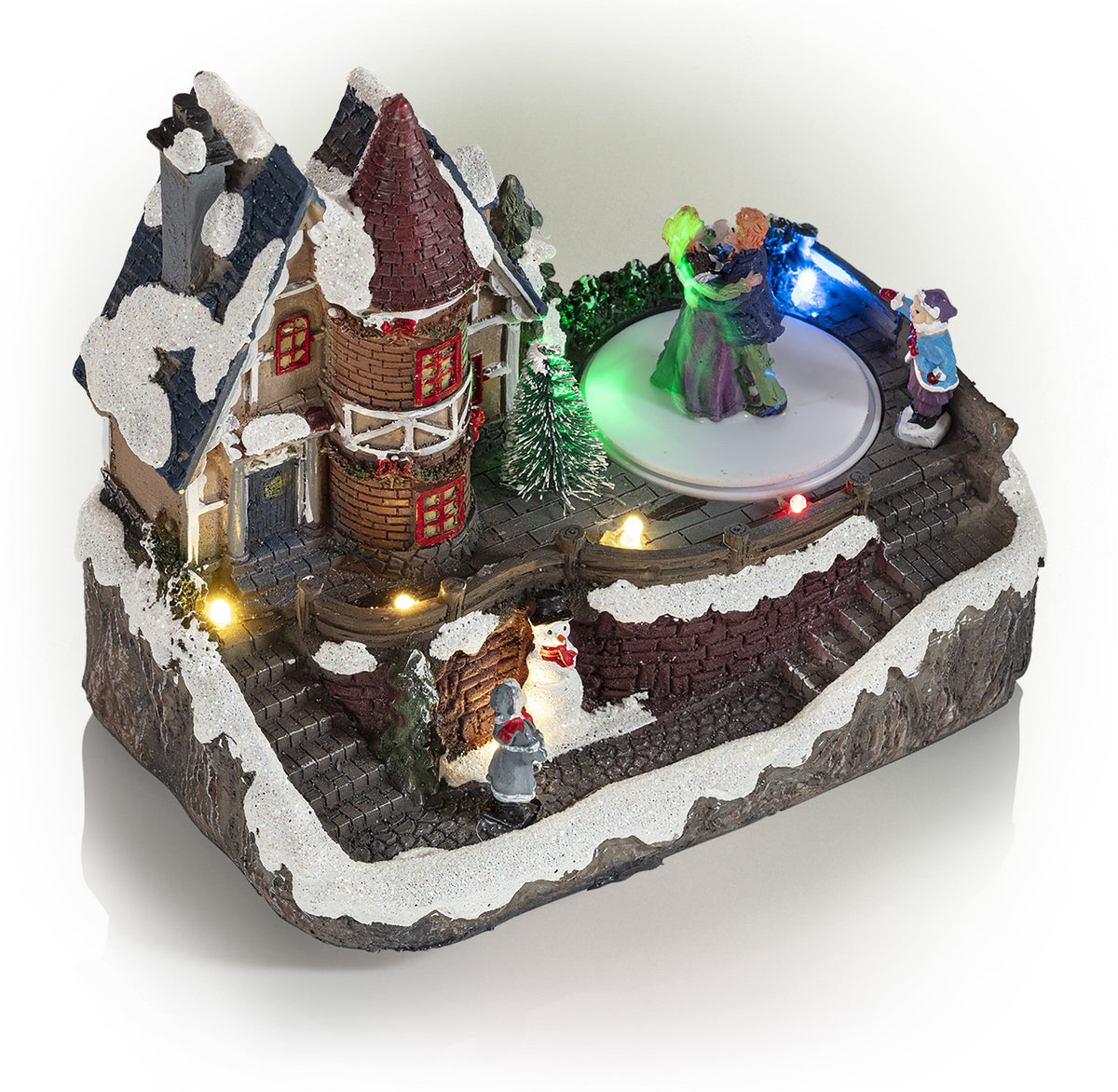 Alpine Corporation Animated Children Playing in Christmas Village Holiday Tabletop Decor with 26 Multicolor LED Lights and 5.9' Cord, 17" L x 11" W x 9" H