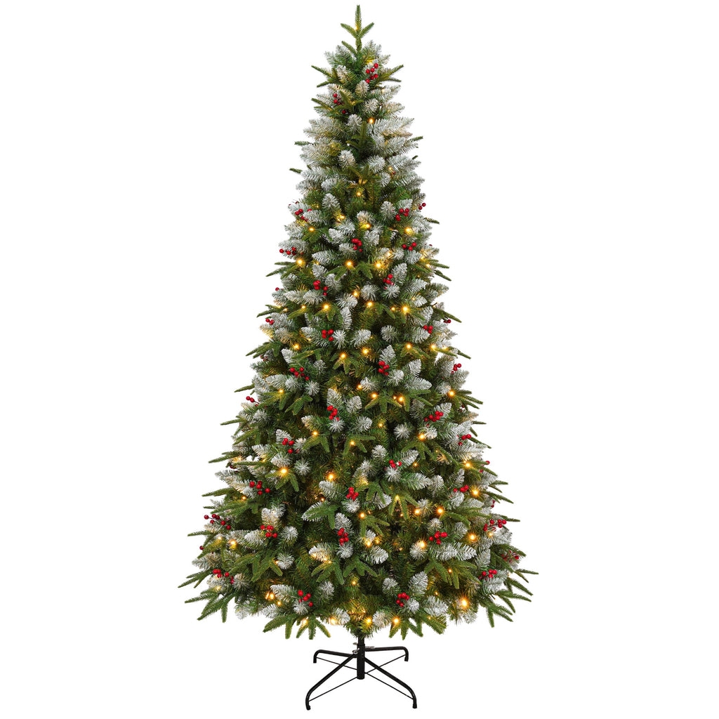Yexmas 7.5ft Pre-Lit Artificial Christmas Trees,Green Xmas Tree with Large Christmas Tree Storage Bag, Berries, Realistic Artificial Christmas Trees for Home, Office, Party Decoration