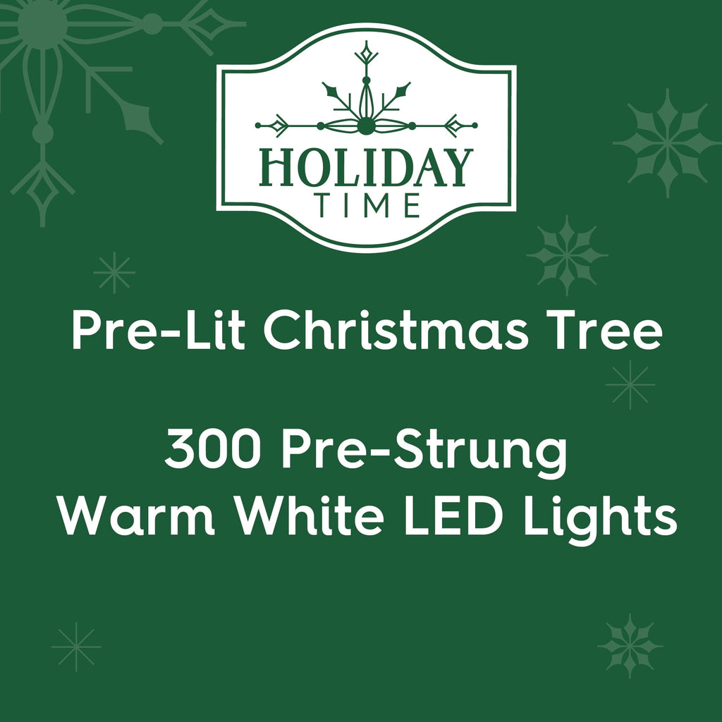 7' Pre-Lit Shelton Cashmere Pencil Fir Green Artificial Christmas Tree with 300 Warm White LED Lights and Stand, by Holiday Time