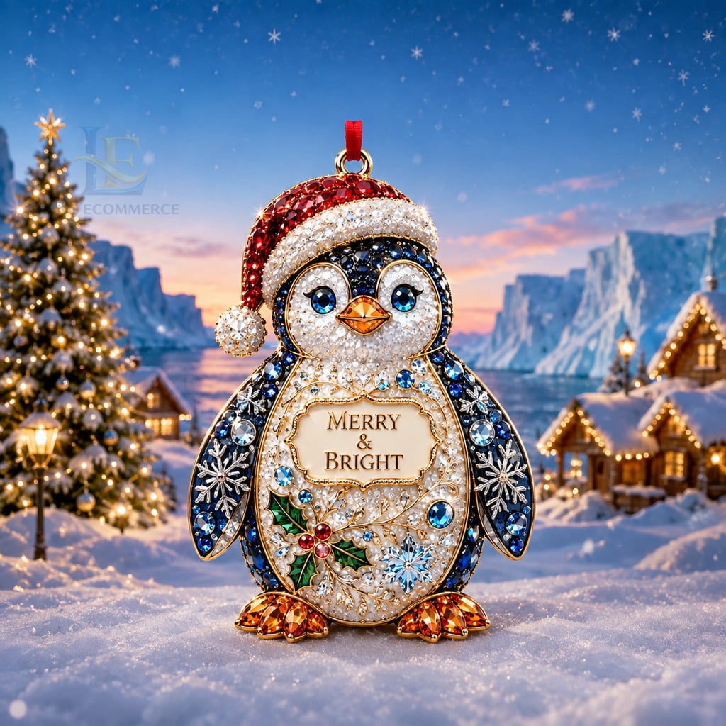 Acrylic Ornament, Penguin Christmas Design for Tree, Personalized Holiday Gift