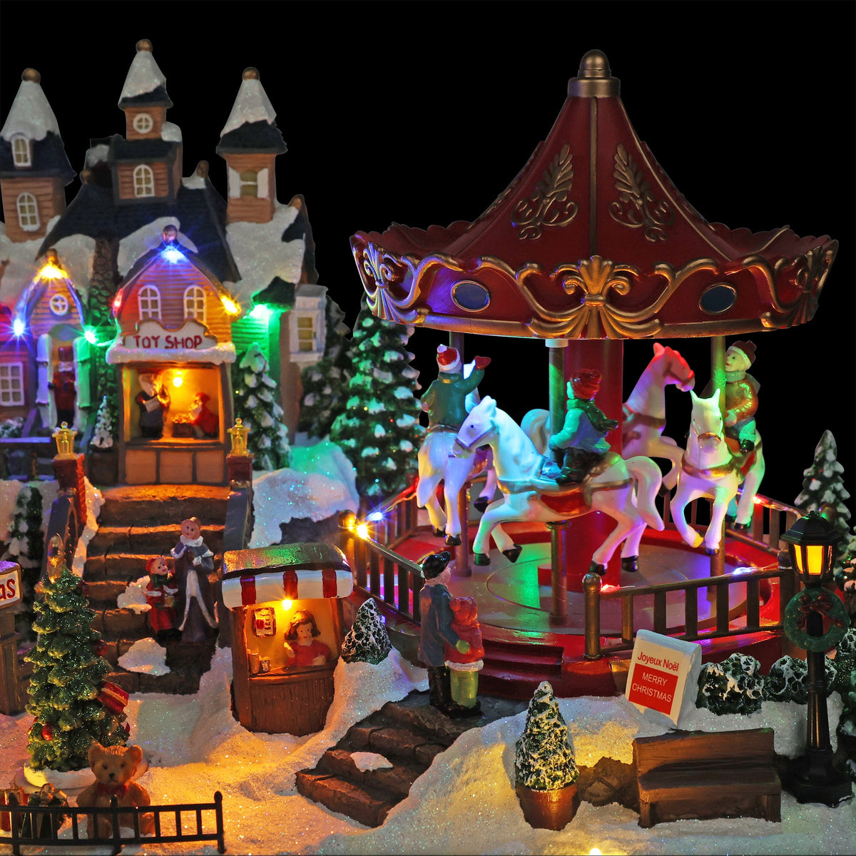 Alpine Corporation Animated Children Playing in Christmas Village Holiday Tabletop Decor with 26 Multicolor LED Lights and 5.9' Cord, 17" L x 11" W x 9" H