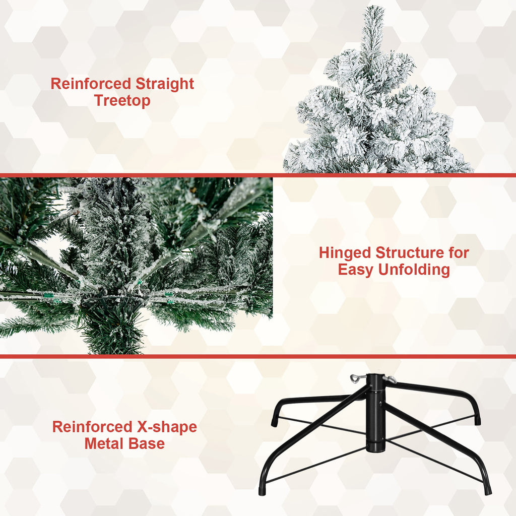 Gymax 9ft Snow Flocked Hinged Artificial Christmas Tree Unlit Holiday Decor