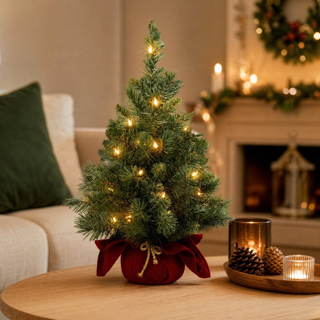 Christmas Decorations Tree, Pre-Lit Green Cypress Artificial Christmas Tree with 100 Warm White LED Lights, Fire Retardant, Easy Setup with Metal Stand, Ideal for Home, Office or Party Decor, 4FT