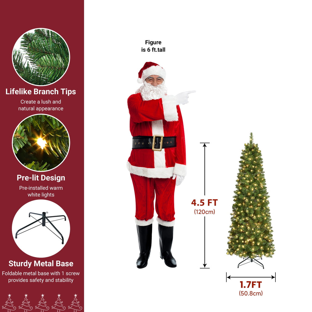 Lolsea 6.5ft Prelit Artificial Slim Pencil Christmas Tree w/ Warm White Lights, Full Branch Tips, Perfect Choice Decoration for Xmas Holiday
