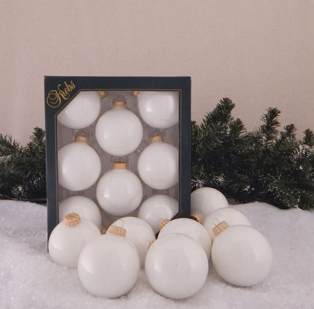 Christmas By Krebs 2 5/8" (67mm) Seamless Glass Ornament [8 Pieces], Decorated Designer Heirloom (Classic White Velvet)