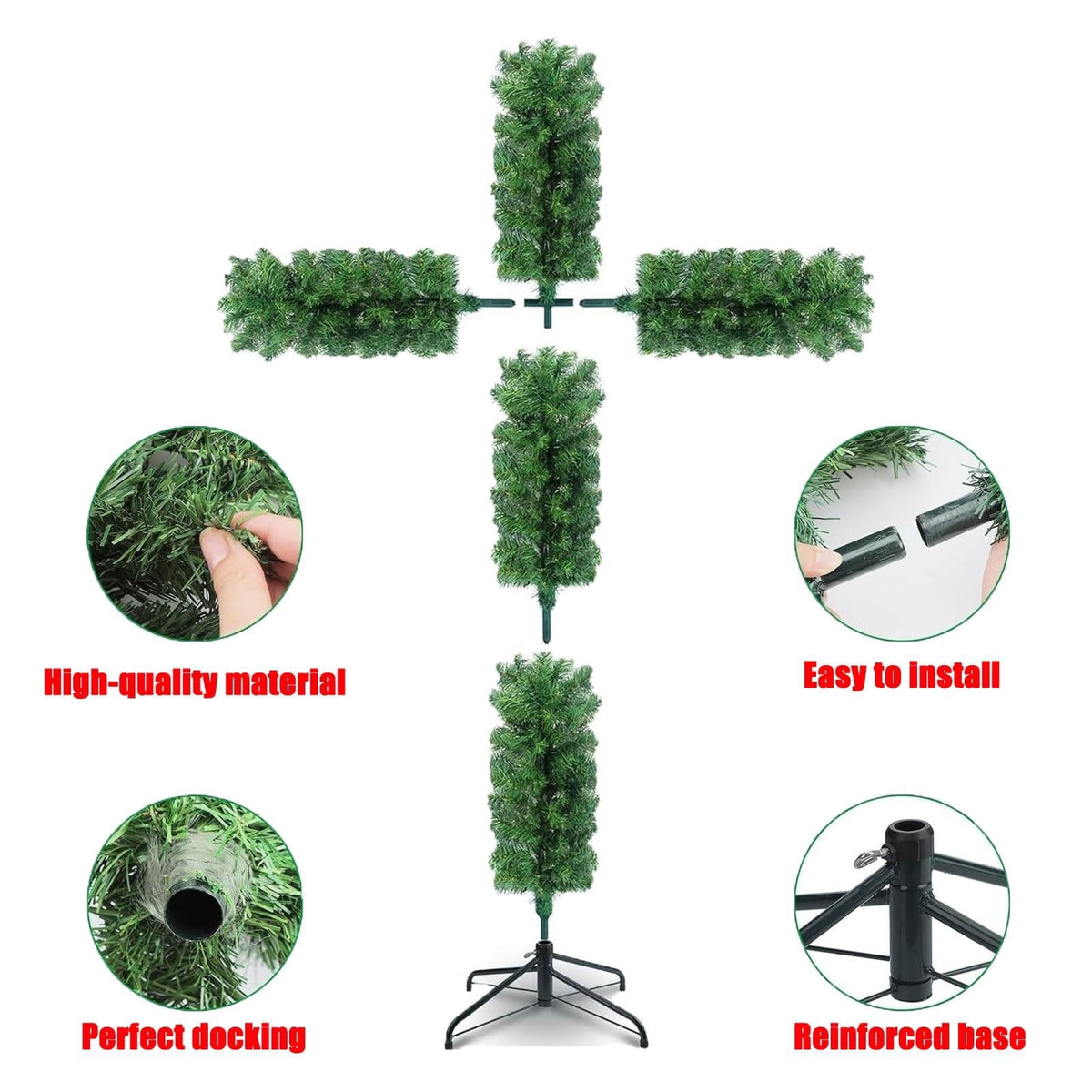 Christmas Tree Shaped Like a Cross, Foldable Cross Christmas Tree, Pre-Lit Artificial Pine Christmas Cross, White Scarves and Wooden Rattan Ring, Large Christmas Decorations (S)