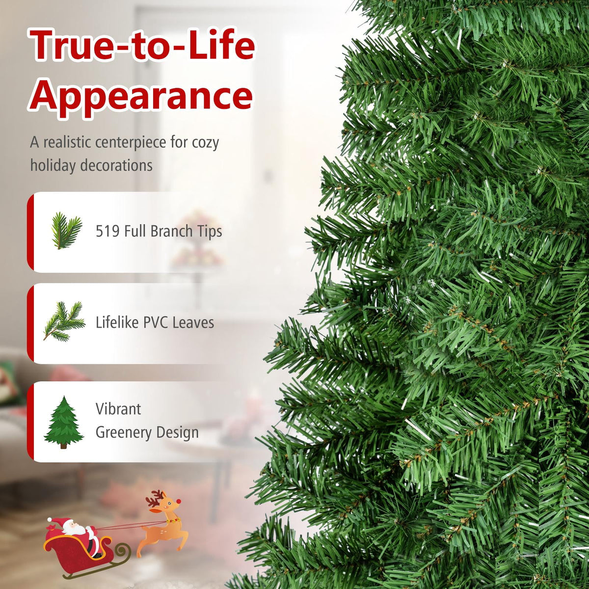 Costway 7.5FT PVC Christmas Tree 1346 Tips Hinged Solid Metal Leg