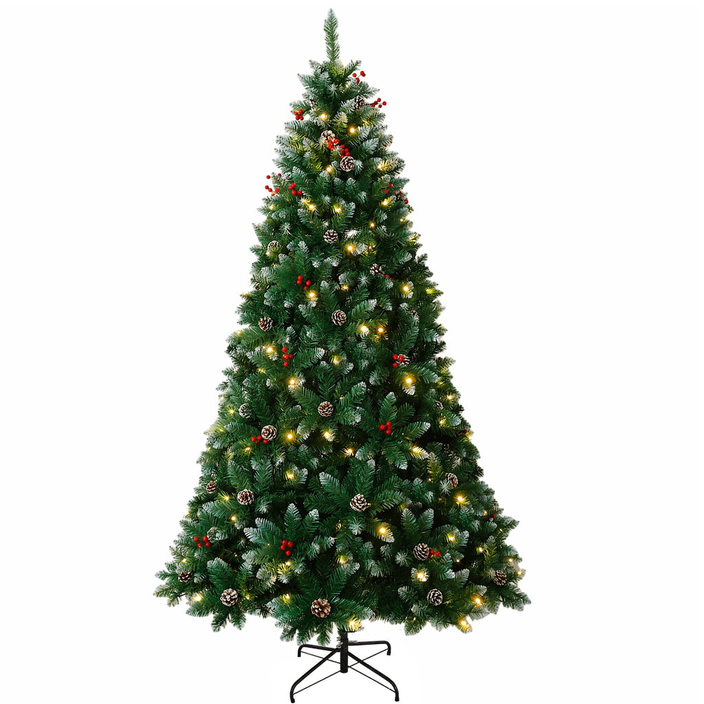 Yexmas 6FT Pre-Lit Christmas Tree with Pinecones and Red Berries,Artificial Green Xmas Tree with Large Storage Bag for Home, Office, Party Decoration