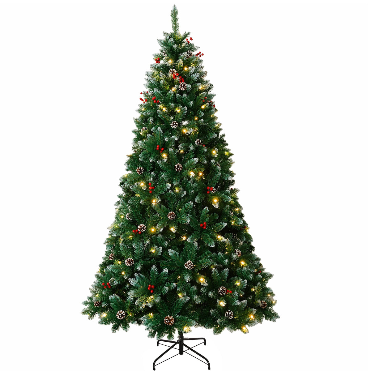 Yexmas 6FT Pre-Lit Christmas Tree with Pinecones and Red Berries,Artificial Green Xmas Tree with Large Storage Bag for Home, Office, Party Decoration