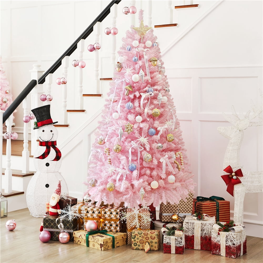 Alden Design 7.5ft Pre-Lit Fir Artificial Christmas Tree with Foldable Stand, White