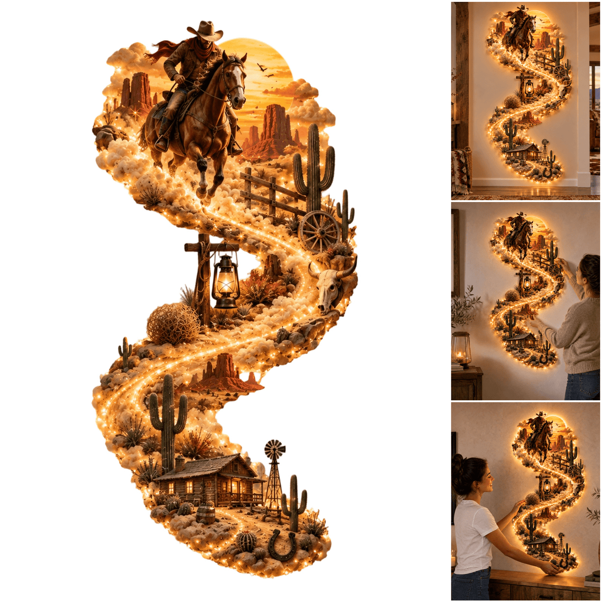 5Pcs Christmas Stair Banister Decoration Lighted Santa Snow Scene Garland for Stair Railing Indoor Holiday Home Ornament