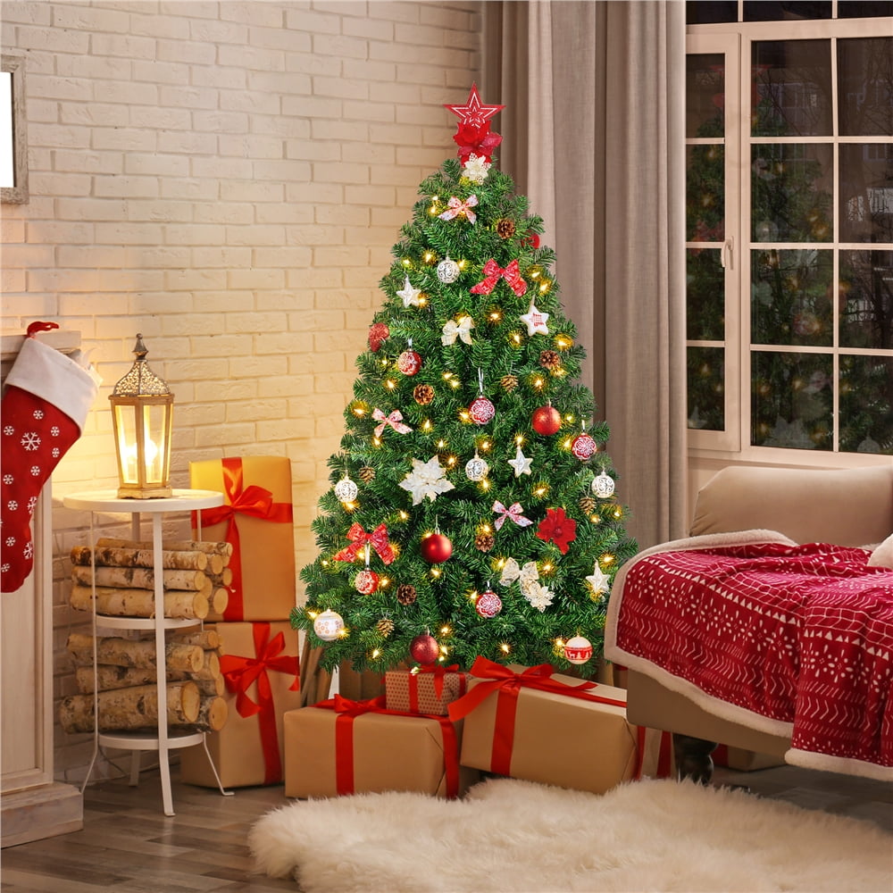 Alden Design 7.5ft Pre-Lit Fir Artificial Christmas Tree with Foldable Stand, White