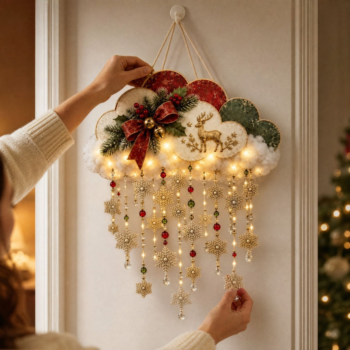 5Pcs Christmas Stair Banister Decoration Lighted Santa Snow Scene Garland for Stair Railing Indoor Holiday Home Ornament