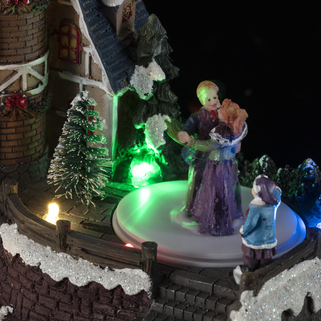 Alpine Corporation Animated Children Playing in Christmas Village Holiday Tabletop Decor with 26 Multicolor LED Lights and 5.9' Cord, 17" L x 11" W x 9" H
