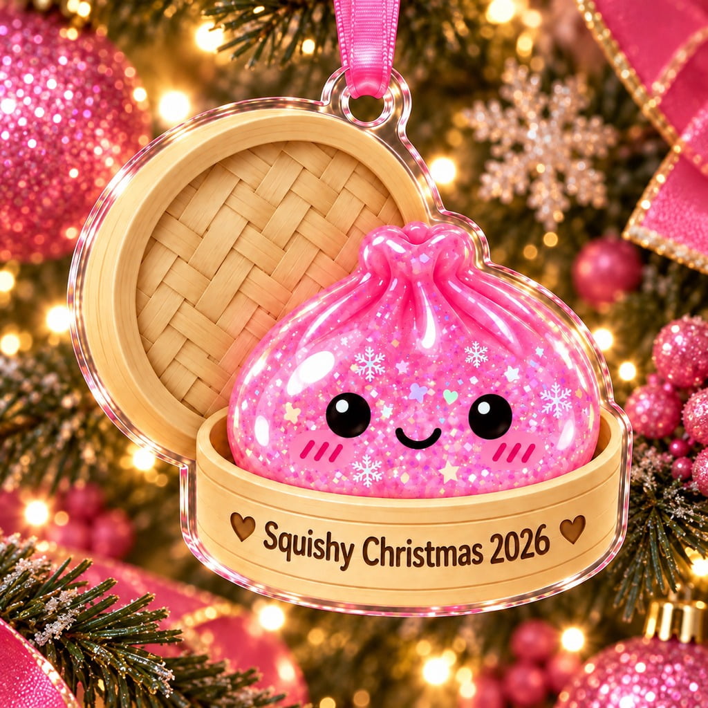 Christmas Ornament with Cute Hot Pink Squishy Dumpling, 2026 Tree Keepsake for Squishy Lovers