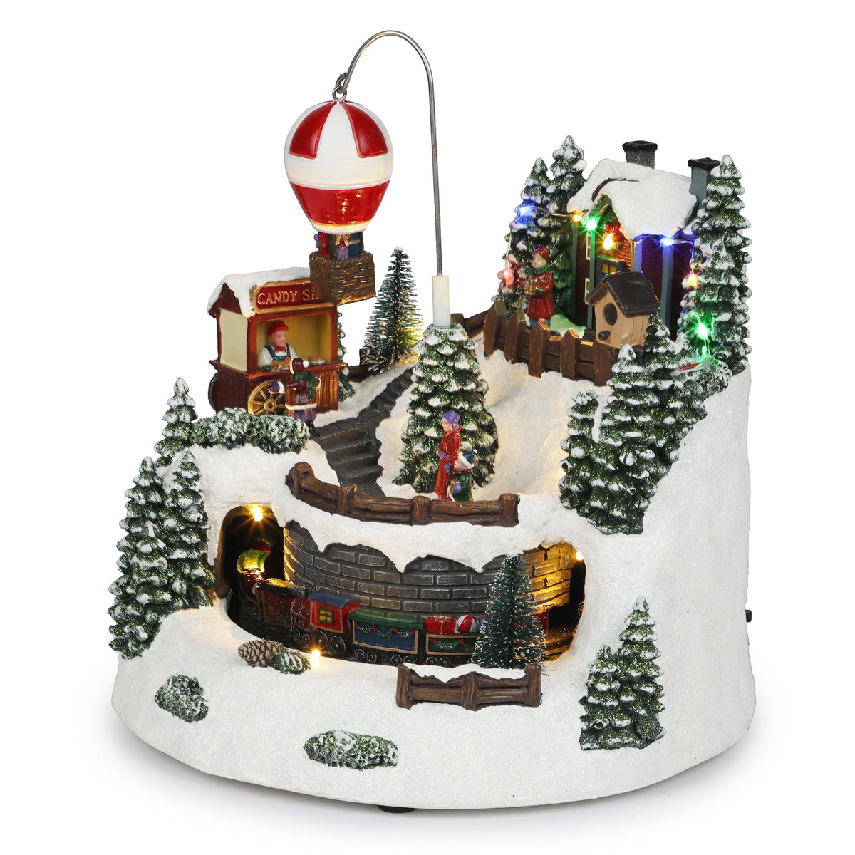 Alpine Corporation Animated Children Playing in Christmas Village Holiday Tabletop Decor with 26 Multicolor LED Lights and 5.9' Cord, 17" L x 11" W x 9" H