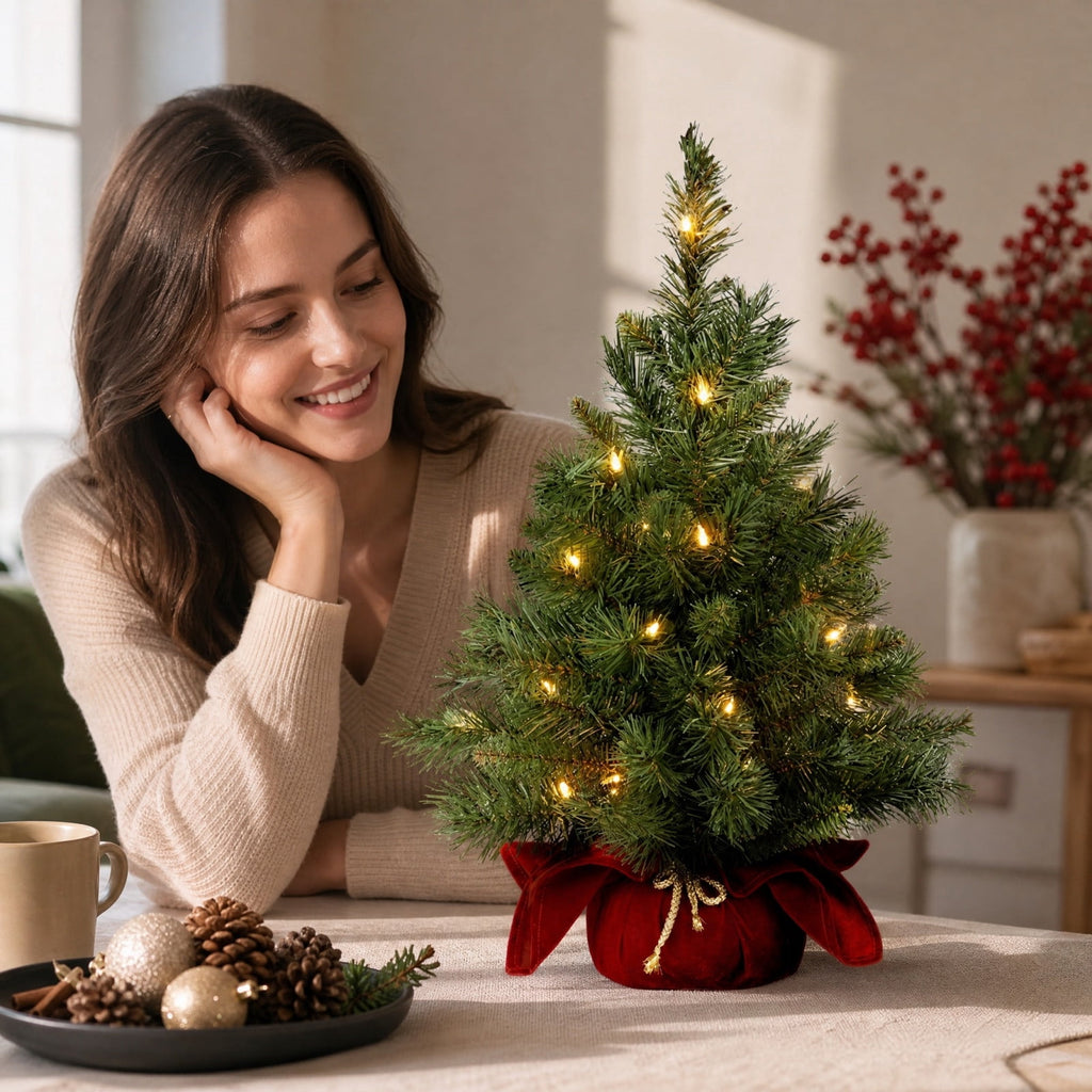 Christmas Decorations Tree, Pre-Lit Green Cypress Artificial Christmas Tree with 100 Warm White LED Lights, Fire Retardant, Easy Setup with Metal Stand, Ideal for Home, Office or Party Decor, 4FT