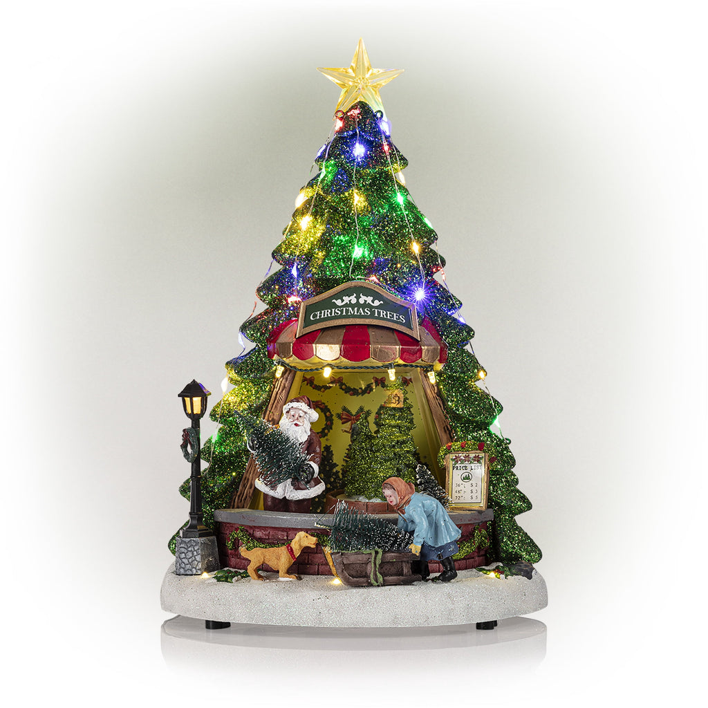 Alpine Corporation Animated Children Playing in Christmas Village Holiday Tabletop Decor with 26 Multicolor LED Lights and 5.9' Cord, 17" L x 11" W x 9" H