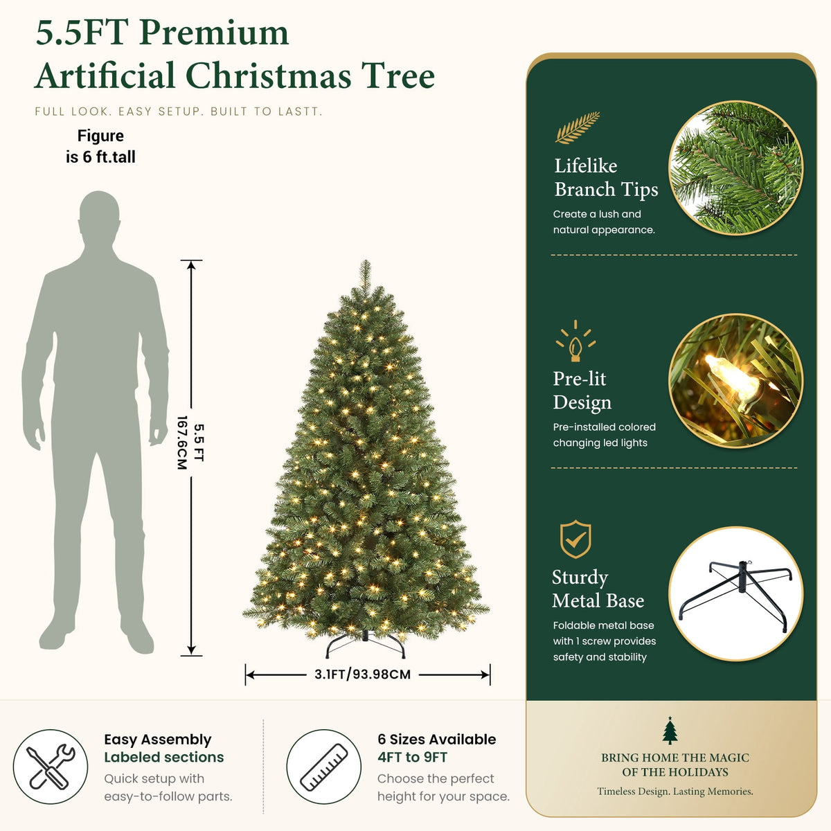 Lolsea 7ft Pre-Lit Premium Artificial Hinged Christmas Tree w/ Warm White Lights, Perfect Choice for Xmas Decoration