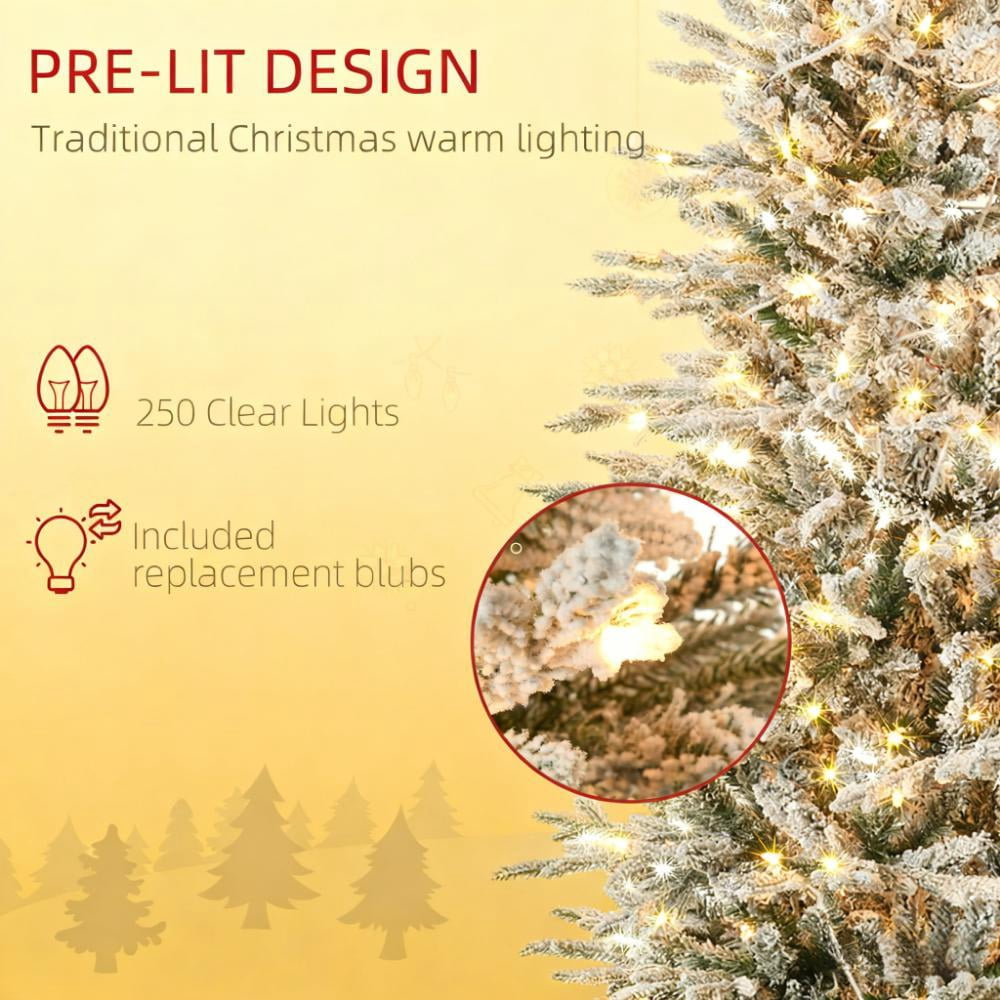 Snow Branches with Christmas Trees, Artificial Flocked Christmas Trees with Warm Yellow Clear Lights, Auto Open