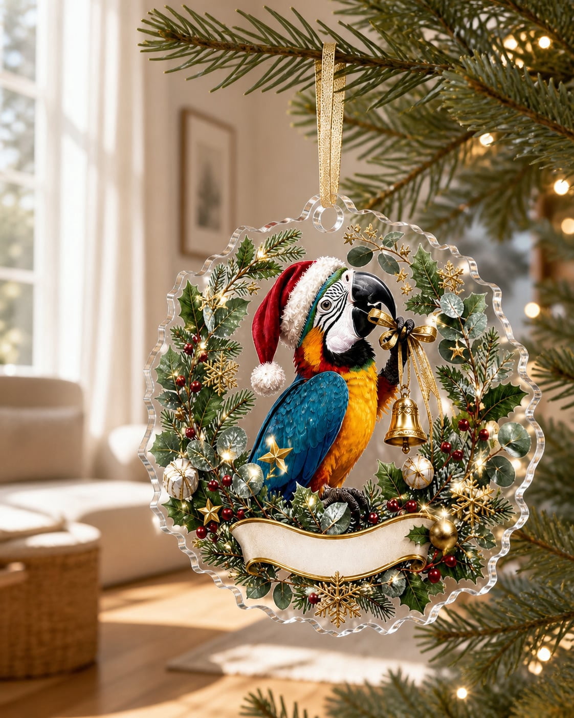Ornament Parrot Christmas Wreath Hanging Decor Holiday Gift