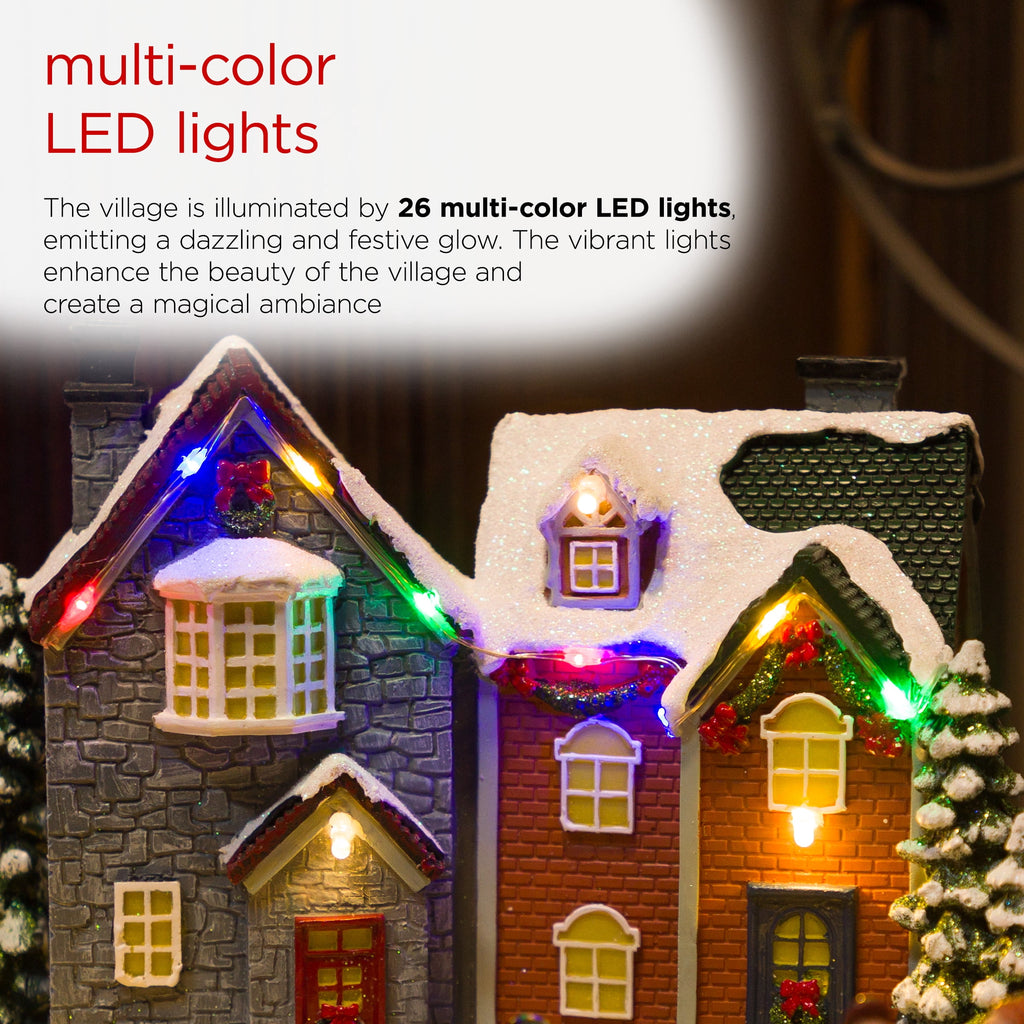 Alpine Corporation Animated Children Playing in Christmas Village Holiday Tabletop Decor with 26 Multicolor LED Lights and 5.9' Cord, 17" L x 11" W x 9" H